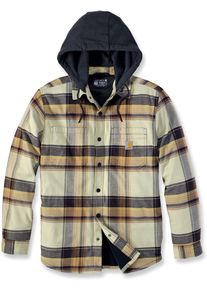Carhartt Rugged Flex Flannel Fleece, stoffen jas , kleur: Donkerbruin/Lichtgeel/Zwart , maat: S