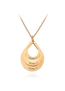 Personalized Family Necklaces Customized Engraved 3 Names Water Drop Pendant stainless steel Necklace Jewelry Gift for Mom