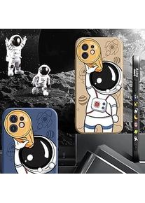 Handy Hülle Handyhüllen Für Apple iPhone 13 Pro Max 12 11 SE 2022 X XR XS Max 8 7 Rückseite Ganzkörperschutz Anti-Kratz mit Handyband Astronaut Silikon