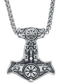 URBANTIMBER Thors Hammer mit Vegvisir Halskette silberfarben