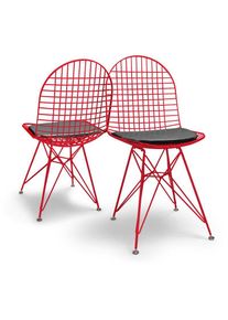 FRANKYSTAR COPENAGHEN - Ensemble de 2 chaises en métal au design industriel. Ensemble de 2 chaises pour la salle à manger, le bureau, l'étude. Couleur rouge