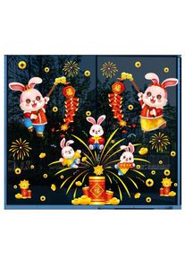 Chinese New Year Rabbit 2023 Stickers 2023 Year Of The Rabbit Cartoon Window Decals Spring Festival Art Decor For Home School