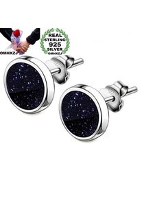 OMHXZJ Wholesale European Fashion Woman Man Party Wedding Gift Geometric Black AAA Zircon 925 Sterling Silver Stud Earrings EA10