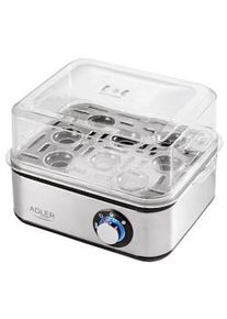 ADLER AD 4486 Cuociuova elettrico per 8 uova, acciaio inox, tempo di cottura regolabile, 800W, Argento