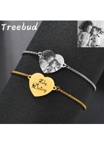 Treebud Custom Engraved Photo Name Bracelet Stainless Steel Personalzied Engrave Date ID Tag Adjustable Chain Bracelet Jewelry