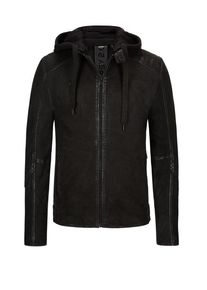 Plus size : Gipsy, Leather jacket with jersey hood in a Black