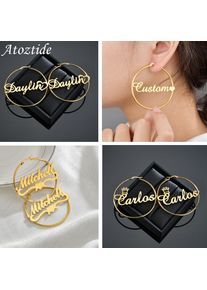 Atoztide High Quality Personalized Stainless Steel Letter For Women Custom Name Diameter 50mm Cricle Earrings Party Jewelry