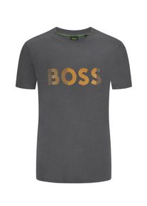 Plus size : BOSS Green, T-shirt with rubberised logo in a Anthracite