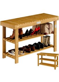 Casaria® Meuble à chassures et banc 90cm 2en1 en bois d'acacia dur