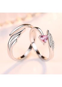 Real 925 Sterling Silver Angle Wing Love Pink Crystal Heart Rings For Women Wedding Engagement CZ Ring Set Fine Jewelry Gifts
