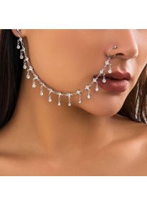 Elegant Fake Piercing Ear Nose Chain For Women Bohemia Tassel Chain Beads Long Tassel Chain Earrings Nose Ring Body Jewelry
