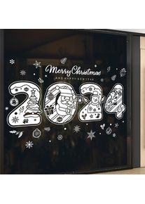 4pcs Christmas New Year Stickers Santa Claus Snowman Window Decals Electrostatic Wall Sticker 2024 Home Navidad Party Decoration
