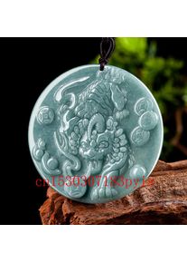 Natural Emerald Jade Pixiu Pendant Necklace Fashion Fine Jewelry Making Double-sided Tiger Jadeite Charm Amulet Gifts for Men