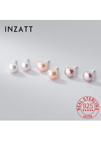 INZATT INS Hot Real 925 Sterling Silver 4/6/8MM Freshwater Pearl Stud Earrings For Women Fine Jewelry Minimalist Accessories