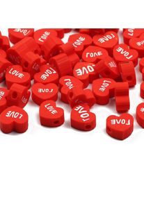 20pcs Red Love Heart Shape Polymer Clay Beads Handmade Loose Spacer Beads For DIY Jewelry Making Bracelet Earrings Accessories