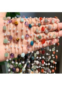 Natural Stones Tainless Steel Quartz Gem Beads Chain DIY Charms for Jewelry Making Necklace Bracelet Handmade Accessories Gifts