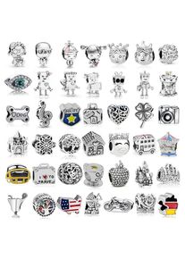 New Silver Color Family Girl Boy Robot Crown Beads Charm Fit Bracelets & Necklaces for Women DIY Jewelry Gift Making