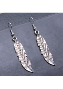 Fashion Handmade Simple Design Antique Silver Color Feather Pendant Earrings Women Vintage Drop Earrings