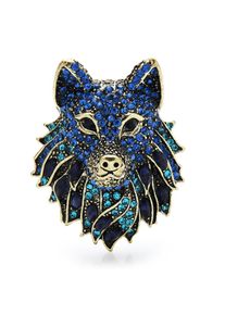 Wuli&baby Sparking Rhinestone Wolf Brooches For Women Men 2-color Black Blue Cool Wolf Brooch Pin Jewelry Gifts