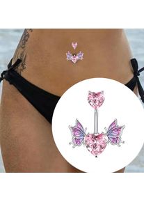 Romantic Pink Belly Button Ring Drop Dangle Body Belly Piercing Butterfly Navel Stainless Steel Magnet Jewelry Body Piercing