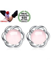 OMHXZJ Wholesale Sweet Lovely Fashion Woman Lady Party Gift Love Interwoven Rose Quartz 925 Sterling Silver Stud Earrings YS399