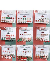 6 pairs Christmas Earrings Xmas Tree Brown Elk Snowman Santa Claus Cute Christmas Stud Earrings Christmas Gifts For Women Girls