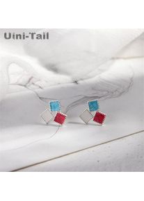 Uini-Tail hot new 925 Tibetan silver simple color square earrings sweet fashion cute geometric color earrings high quality