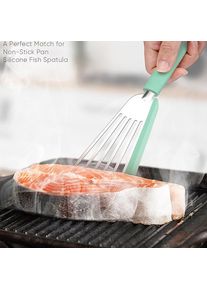 Silicone Fish Spatula Stainless Steel Slotted Turner with Soft Edge Heat Resistant Kitchen Cooking Tools Utensil