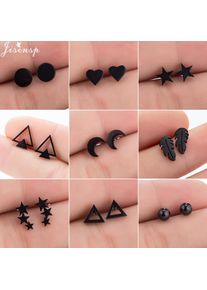 Fashion Stainless Steel Geometric Earrings Black Small Star Moon Round Triangle Ear Studs for Women Men Hip Hop Ear Jewelry 2022