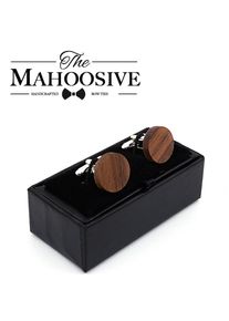 MAHOOSIVE Wooden Cufflinks France Wedding Groom Round Black Walnut Cufflinks For Mens shirt accessories Cuff Links men jewelry