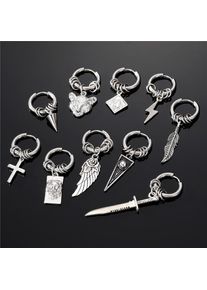 1PC Stainless Steel Feather Cross Lightning Hoop Earrings For Men Women Vintage Punk Triangles Leopard Head Wing Circle Earrings