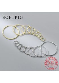 SOFTPIG Real 925 Sterling Silver 1.2/1.5mm Wire Diameter Large Hoop Earrings for Women Trendy Fine Jewelry Geometric Accessories