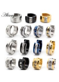 Alisouy 2pcs Punk Stainless Steel Carving Wheat Ears Ear Earring Women Men Circle Hoop Earrings Piercing body Jewelry