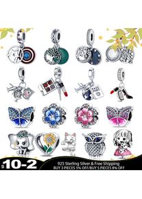 plata charms of ley 925 Silver Enamel Butterfly Flower Charms Beads Suitable For Original pandora Bracelet Women Jewelry Making