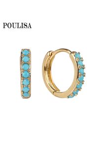 Poulisa Turquoise Trendy Hoop Earrings for Women Geometric Blue Cubic Zirconia Circle Piercing CZ Hoops Earring Pendiente de aro
