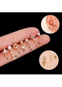 1PC 20G Stainless Steel Helix Dangle Earrings for Women Fashion Zircon Pearl Cross Chain Cartilage Stud Earring Piercing Jewelry