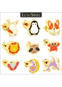 LUXUSTEEL Lovely Coloful Animal Stud Earrings For Girls Kids Stainless Steel Anti-allergy Rabbit Penguin Dog BFF Jewelry Gifts