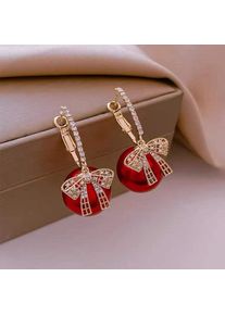 Fashion Crystal Bow Knot Drop Earrings For Women Exquisite Red Pearl Bowknot Earring Party Christmas New Year Jewelry Gifts