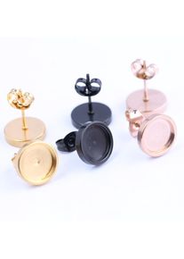 10pcs Rose Gold Black Stainless Steel Post Stud Earring Base Settings 6mm 8mm 10mm Dia Blank Cabochon Bezel Findings