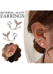 Korean New Light Luxury Zircon Fishtail Pearl Stud Earrings For Women Fashion Crystal Imitation Pearl Sweet Earring Girl Jewelry