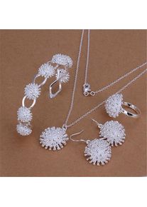 925 sterling Silver necklace earring bracelet rings Jewelry set for women Fireworks Pendant bangle Hot charm Fashion Party Gift