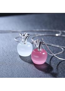 925 Sterling Silver New Woman Fine Jewelry High Quality Pink Opal Apple Shape Pendant Necklace Length 45CM