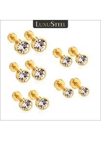 LUXUSTEEL Twist Back Round Cubic Zirconia Stud Earrings Stainless Steel Anti-allergy For Women Men 3mm to 7mm Christmas Party