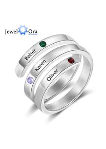 Personalized Family Gift Customized Mother Ring with 3 Birthstones Engraved Name Ring Female Fashion Jewelry (JewelOra RI103804)