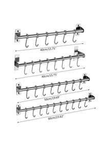 Wall Mounted Utensil Rack Stainless Steel Hanging Kitchen Rail with 6/8/10 Hooks