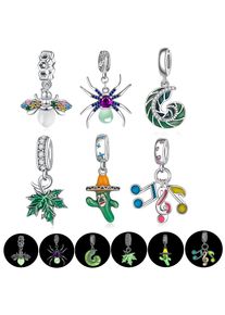 European S925 Sterling Silver AAA CZ Noctilucent Insect Plants DIY Charms Bead Dangle Fit Original Bracelet Jewelry For Women