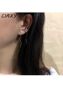 CIAXY Silver Color Zircon Airplane Earrings for Women Personality Long Wave Earrings Korean Fashion Jewelry