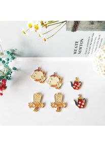 10pcs Cartoon Candlestick Teapot Magic Lamp Enamel Charms Metal Pendants For DIY Bracelet Earrings Jewelry Making Accessories
