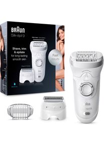 Braun Epilierer »Silk-Épil 9 9-705«, 2 St. Aufsätze, Micro-Grip-Pinzetten-Technologie weiß, Mühelos: Epilierer für Frauen mit breitem, schwenkbarem...