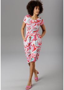 Aniston Selected Sommerkleid, In Knallfarbe bunt, Größe 40 - N-Gr, Damenkleid mit grafischem Blumendruck und sommerlicher Knallfarbe!